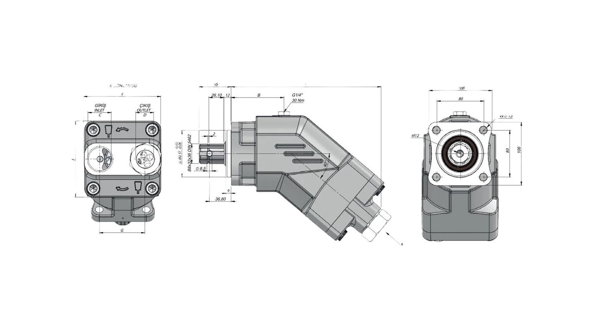 AP063SF121 Насос гидравлический ISO 63 правый с патрубком KAZEL HYDRAULIC